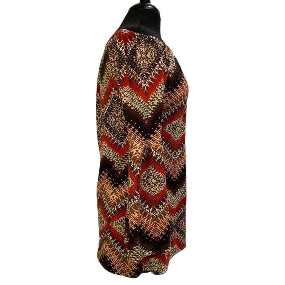 WINWIN Retro Patterned Bell Sleeve Tunic Sz S-M - Picture 4 of 11